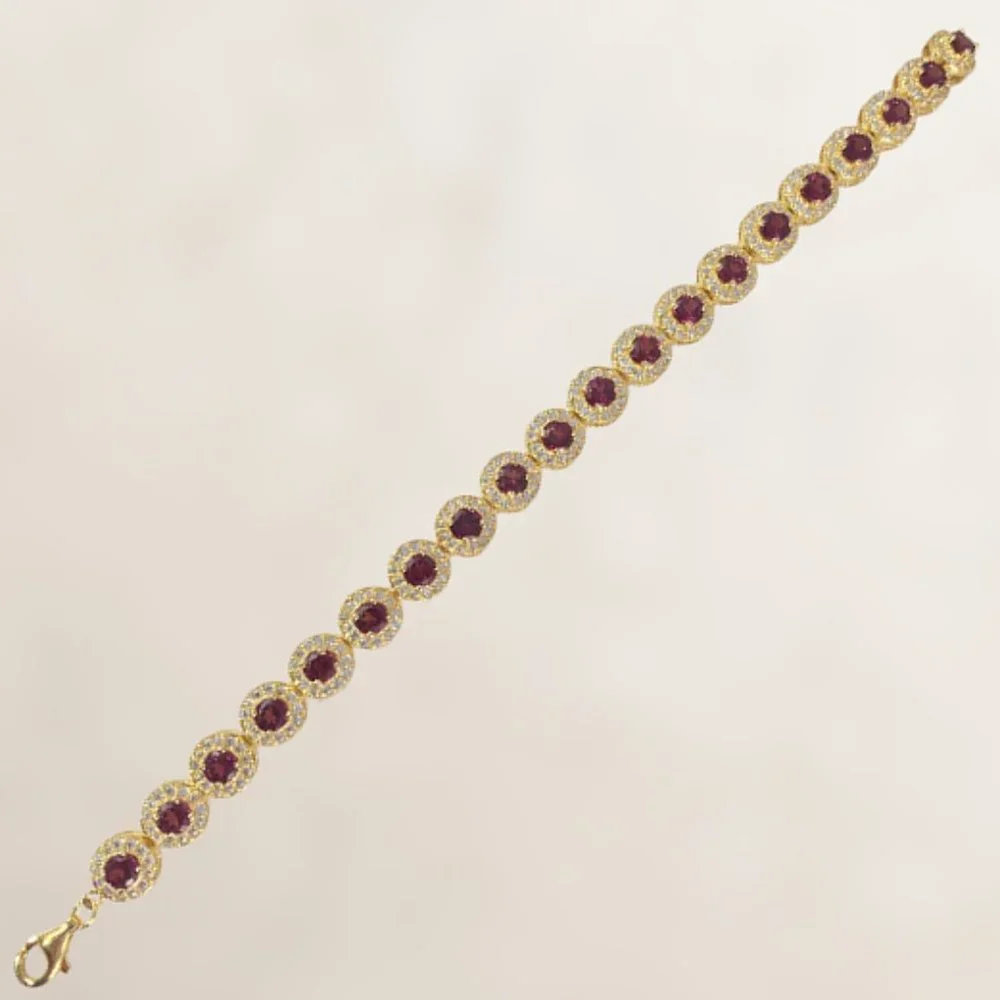 NEW Rhodolite 20 4MM Garnet with CZ Halo Settings 925 Gold Vermeil Bracelet - Picture 3 of 9